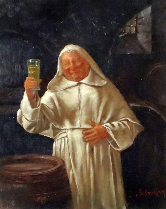 Edward Von Grutzner (1846-1925) Monk in a wine cellar 11 x 8.5in.